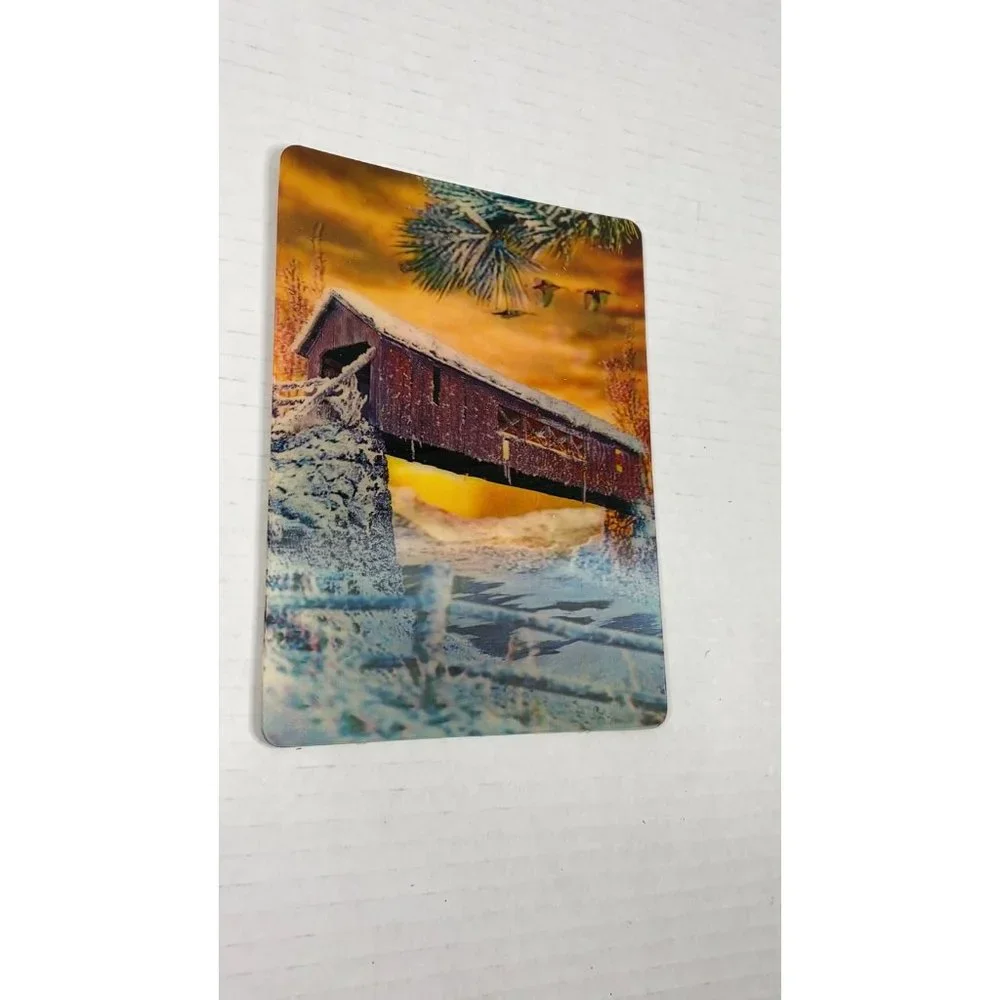 Covered Bridge Winter Nature 3-D 3D Postcard Unposted Vari-Vue 1960s‎ Vintage